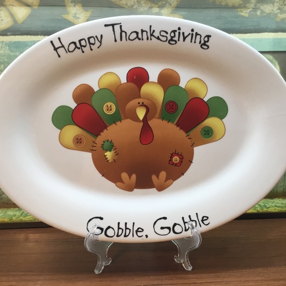 Adorable Ceramic Turkey Platter 15.5” x 11” Gobble Gobble ~ Thankgiving - Picture 2 of 7